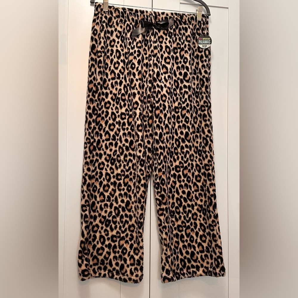 Leopard Animal Print Velour Pajama Wide Leg Pants Sz LG NEW!